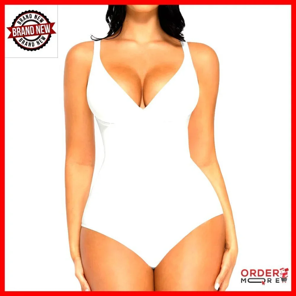 Shapewear Bodysuit Deep V Neck Tummy Control Body Shaper Corset Top Adjustable